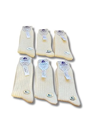 BOYASIZ Saf Yün Kendinden Çizgili 6 Çift Erkek Çorap
