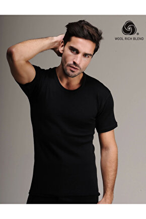 Siyah Doğal Termal Yün Erkek Fanila