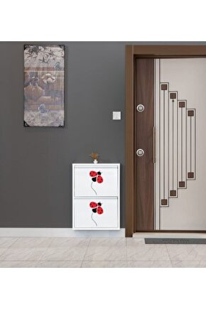 2’li Metal Ayakkabılık (Beyaz-Uğur Böceği) | Kolay Kurulum, Dayanıklı Yapı