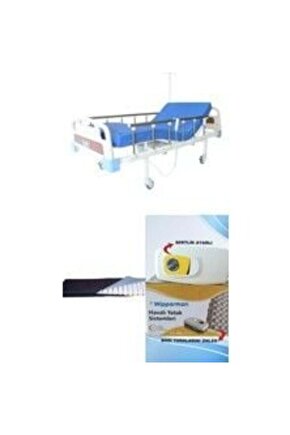 2 Motorlu Abs Başlıklı Tabanca Korkuluklu Hasta Karyolası Baklava Tipi Havalı Yataklı Takım