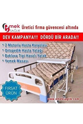 2 Motorlu Hasta Karyolası-Havalı Yatağı-Y Masaslı 4 Lü
