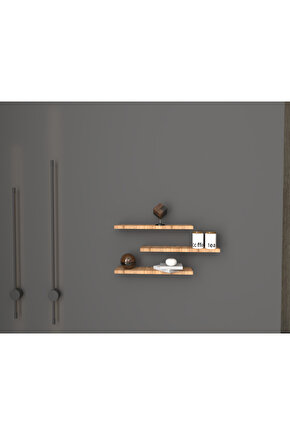 Üçlü Uçan Raf - Tv Rafı - Kitaplık Rafı- Duvar Rafı - Atlantik Çam