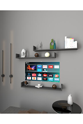 Üçlü Uçan Raf - Tv Rafı - Duvar Rafı - Kitaplık Rafı - Antrasit