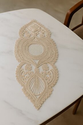 Fransız Dantel Detaylı Tek Runner, Masa Üzerine Runner, Masa Örtüsü