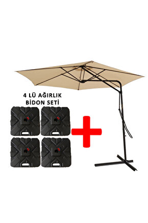 3 Mt Şemsiye + 4 Lü Ağırlık Seti Havuz Şemsiyesi Bidonlu, Bahçe Şemsiyesi, Teras Şemsiyesi Set