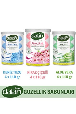 Fresh&Minerals Sabun Seti 4x110 gr x 3 Adet (Deniz Tuzu, Aloe Vera, Kiraz Çiçeği)