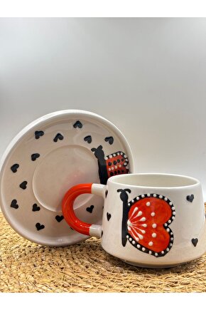 Seramik El Yapımı Altlıklı Kupa Fincan Seti