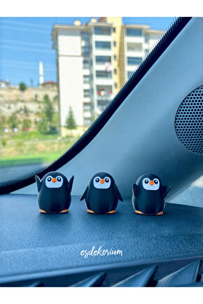 3’lü Minik Penguen Ailesi - Araç Torpido Süsü - Torpido Aksesuar - Oto Aksesuar