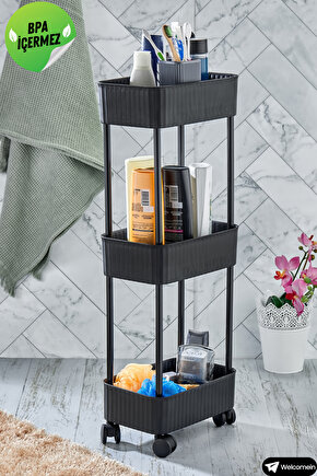 Easy 3 Katlı Çok Amaçlı Raf Banyo Ve Mutfak Organizer Düzenleyici (Tekerlekli) 3 Katlı Şık