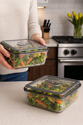 Kare Contalı Kapaklı Saklama Kabı - 2 Lt - Antrasit