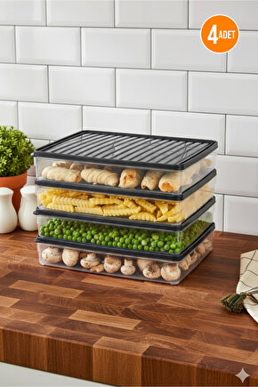 4lü Şeffaf Saklama Kabı Buzdolabı Dondurucu Difrize Uygun Düzenleyici Set 4x2400 ml