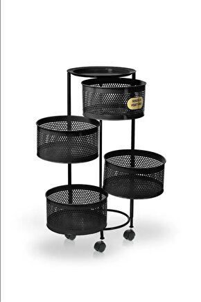 Kule Sebzelik 4 Katlı Tepsili Açılır Metal Patates Soğan Meyvelik Sepetli Rafı Siyah