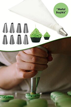 Pratik Metal Uçlu Krema Sıkma Torbası - 9 Adet Şekilli Uçlu