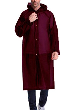 Eva Su Geçirmez Kaliteli Uzun Yağmurluk Unisex - Kadın Erkek Kapüşonlu Çıtçıtlı Standart Beden