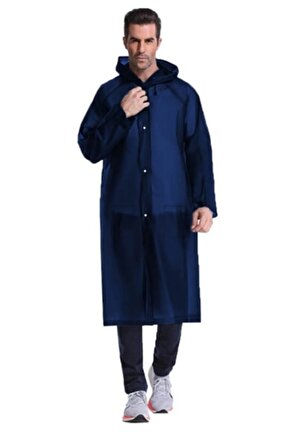 Eva Su Geçirmez Kaliteli Uzun Yağmurluk Unisex - Kadın Erkek Kapüşonlu Çıtçıtlı Standart Beden