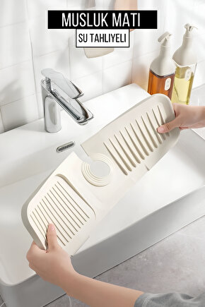 Elastik Musluk Matı Su Tutucu Düzenleyici Kaydırmaz Taban Organizer Mutfak Banyo Lavabo