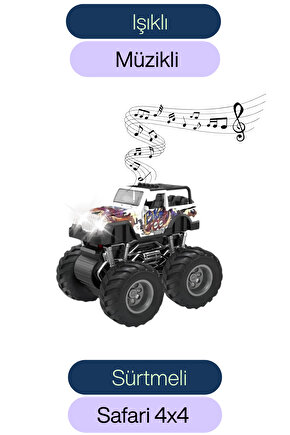 Oyuncak Sürtmeli Sesli ve Işıklı 4x4 Safari Jeep Araba 12 Cm Ayrılabilen Gövde Çok Renkli