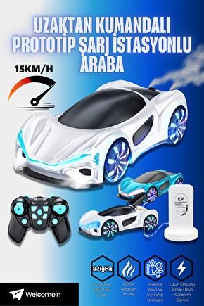 1:24 Uzaktan Kumandalı 2.4G Şarjlı Işık Müzik Spor Araba Şarj İstasyonlu Elektrikli Prototip Araba