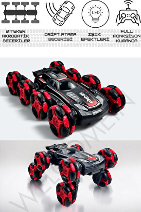 Oyuncak Uzaktan Kumandalı Full Fonksiyon 2.4Ghz 8 Teker Drift Atan Akrobat Araba