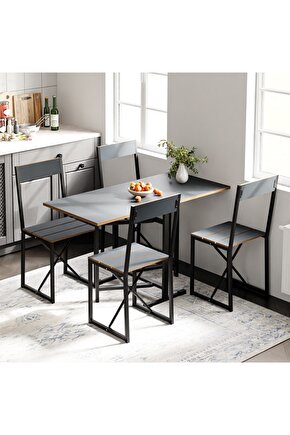 Katlanır 4 Kişilik Mutfak Masa Sandalye Takımı Füme 1417