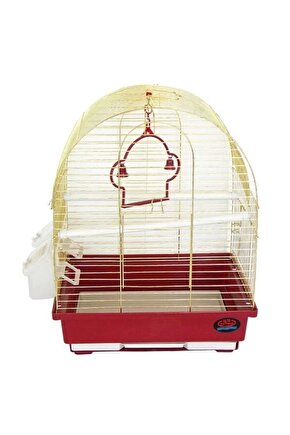 Dayang İki Kapılı Davul Muhabbet Kuş Kafesi KırmızıSarı 30x23x39 Cm