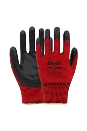 12 Adet Pn5 Zebra Siyah Polyester Örme Nitril Eldiven No:10xl 12li