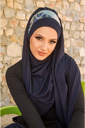 Lacivert Batik Desen Bandana Hazır Şal