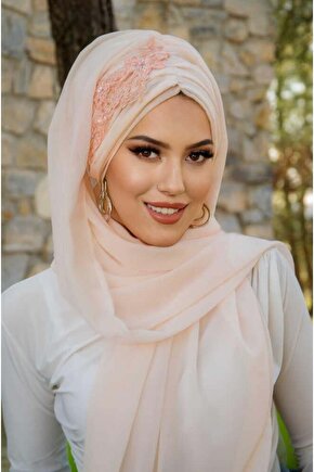 Açık Somon Güpürlü Abiye Şal