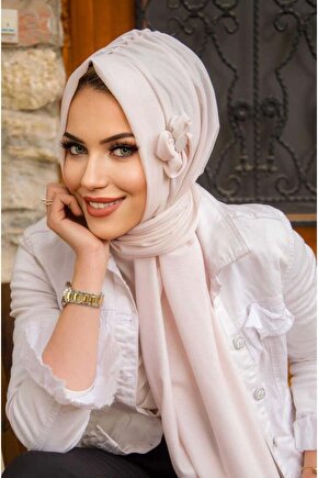 İnci Pudrası Çiçekli Pratik Şal