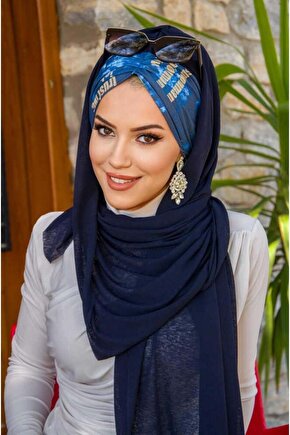 Lacivert Büzgülü Hazır Şal - 50601