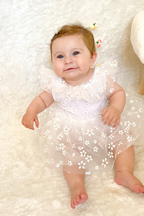 Kız Bebek Elbise Kız Çocuk Elbise Doğum Günü Parti Düğün Elbise Dantelli Kısa Kol Astarlı Elbise