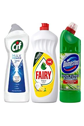Temizlik Seti 3 Lü Cif Power - Fairy Limon Etkili Bulaşık Deterjanı ve 810 ml