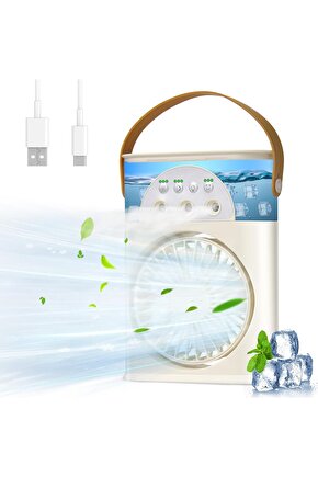 ŞARJLI LED IŞIKLI MASAÜSTÜ VANTİLATÖR FAN ODA HAVA NEMLENDİRİCİ HUMUDİFİER SERİNLETİCİ MİNİ KLİMA