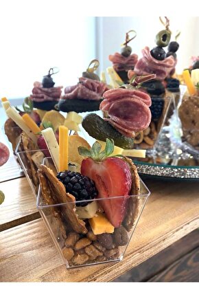 Sunumluk Magnolya & Tatlı & Cerez Plastik Kase 200 Cc Mika Kare (KUBİK) Kase 12 Kapak 12