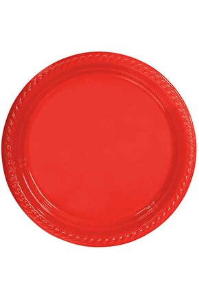 Kırmızı Renk 22 Cm 25 Adet Yuvarlak Plastik Tabak ?????