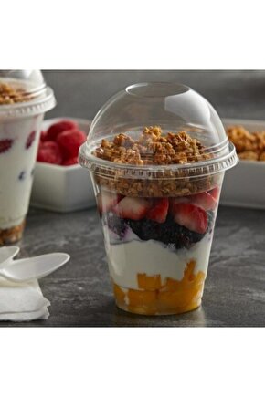 Plastik Şeffaf Bardak Kapaklı 300ml Milkshake Kahve Limonata Bardağı 10 Adet