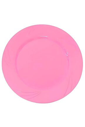 Kristal Plastik Mika Tabak Renkli 23cm 12 Adet Pembe