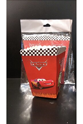 Cars Temalı Mısır Kutusu 8li Arabalar Karakterli Karton Cips Kutusu 8 Adet Pop Corn Darı Kabı