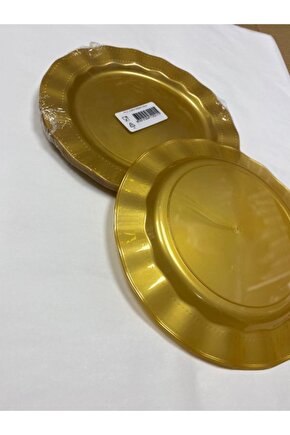 Erler Amb. Gold Rengi Lüks Sert Plastik Mika Yuvarlak Tabak 22 Cm 6 Adet