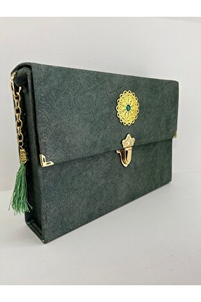 Hatim Cüzü Hatim Seti 30 Cüz Rahle Boy 20x28 Yeşil Kadife Kuranı Kerim