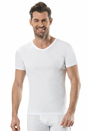 Erkek 3lü Beyaz V Yaka Yarım Kol Fanila Atlet 105