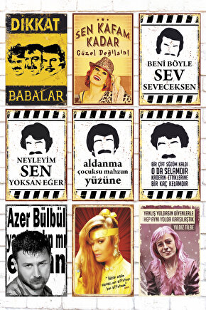 9 Parça Karışık Ahşap Tablo Seti arabesk müzik ustalar seti Müslüm ferdi tayfur posterleri