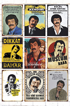 9 Parça Karışık Ahşap Tablo Seti müslüm gürses damar baba arabesk müzik retro ahşap poster seti
