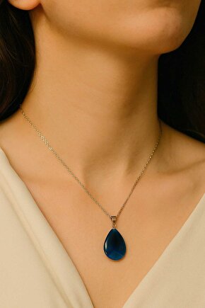 Doğal Akik Taşı Oval Çelik Kolye