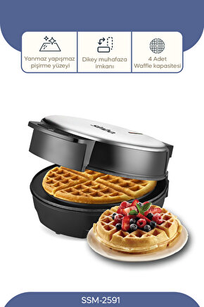 Ssm-2591 Belçika Waffle Makinesi, Yapışmaz Kaplama 1000 Watt