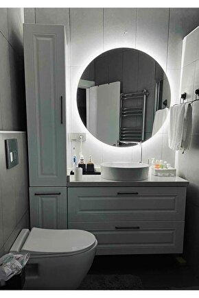 90 cm Beyaz Ledli Yuvarlak Banyo Aynası Makyaj Aynası Trafolu
