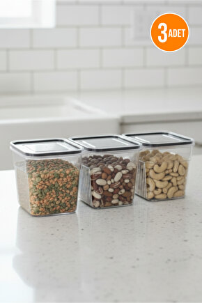 3lü Şeffaf Sızdırmaz Vakumlu Erzak Saklama Kabı Bakliyat Saklama Kutusu 1,6 L