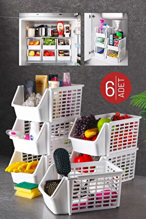 6 Adet Üst Üste Geçebilen Çok Amaçlı Düzenleyici Organizer Büyük Boy - Beyaz