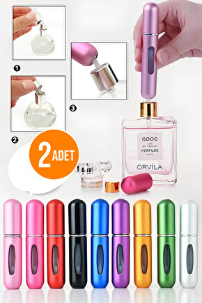 2 Adet - Taşınabilir Mini Parfüm Şişesi Çanta Cep Araç Içi Boy - Doldurulabilir Boş Şişe 5 Ml.
