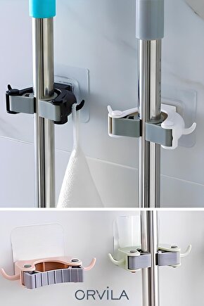 2 Adet Kendinden Yapışkanlı Banyo Mop Askısı Organizeri Fırça Sapı Düzenleyici